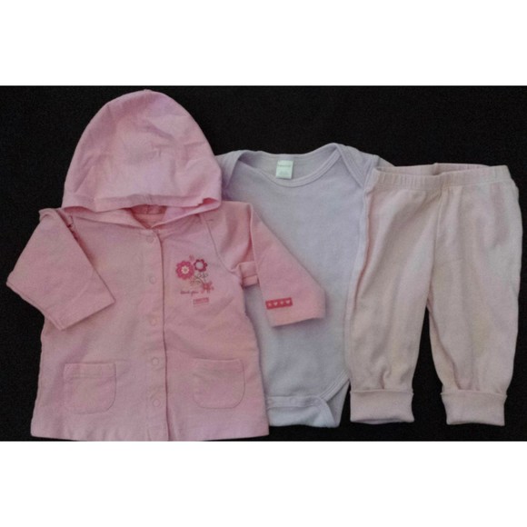 Girl's Size 6 M 3-6 Month 3 Pc Pink Floral Hooded Carter's Jacket, Pants + Top - Picture 1 of 8